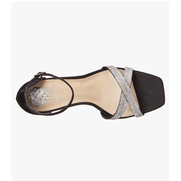 Vince Camuto Kalvira 2 Platform Heels Silver Rhinestone Black Satin Size 8 NWOB - Picture 2 of 15